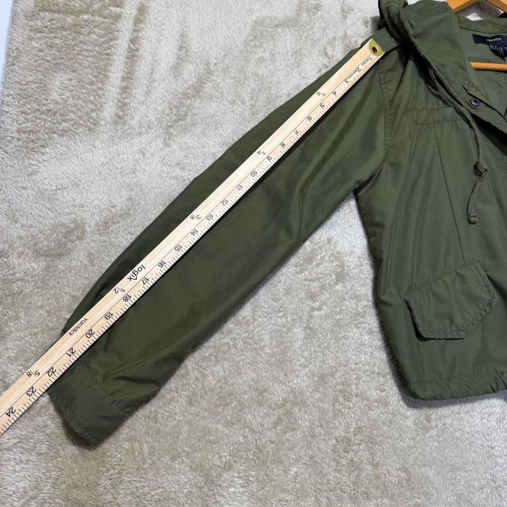 Forever 21 Utility Jacket Womens XS Olive Green Hooded Roll Tab Military Coat - Picture 13 of 13